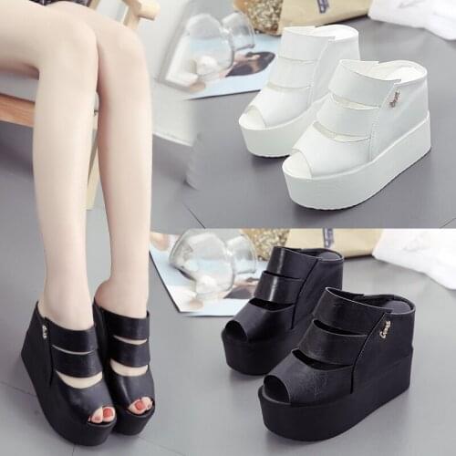 2019 Summer Women slippers Leather Wedges Open Toe Shoes High Heels Beach Ladies Shoes flip flops Platform Casual Beach Sandals