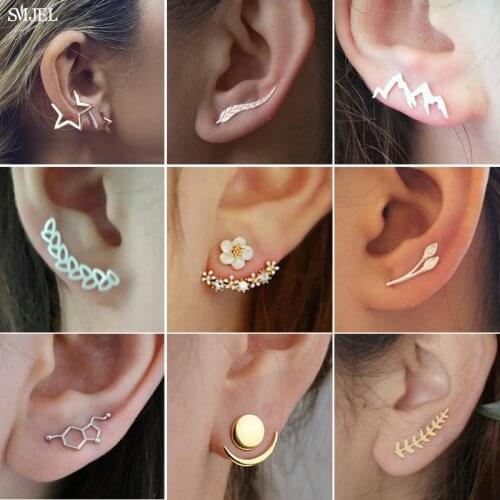 SMJEL Bohemian Fashion Earing Jewelry Leaf Ear Climber Flower Wave Mountain Earrings for Women Everyday Jewelry Studs 2021