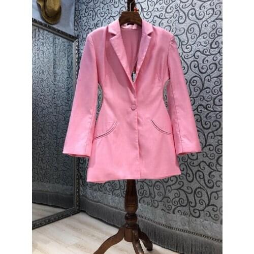 High Quality Blazer Coats 2021 Autumn Fashion Clothing Women Notched Colllar Hollow Out Backless Long Sleeve Pink Grey Blazers