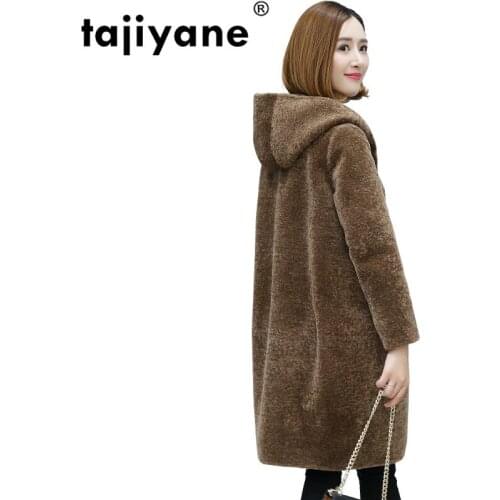 Coat Fur Real Sheep Shearing Fur Coat Women Fur Collor Long Wool Jacket 2021 Winter Coat Women Hooded Tops Plus Size ZT239