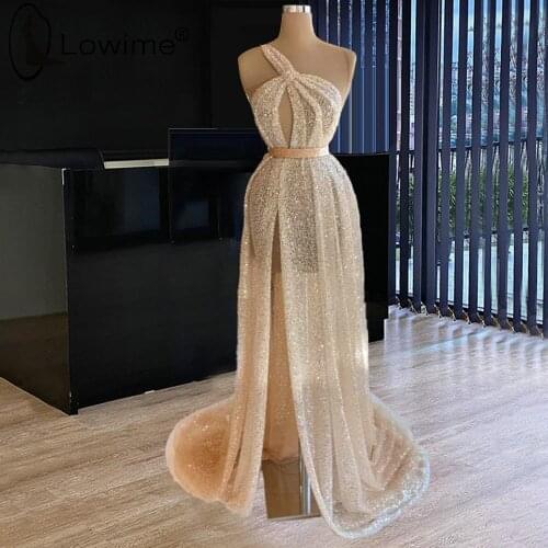 One Shoulder Sparkly Sequins Evening Dresses Sexy High Slit A Line Vestidos De Fiesta Largo Gowns for Women Party Wear Formal