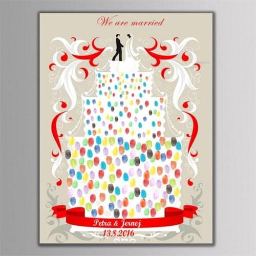 1Pcs Customization Cake Wedding Fingerprint Tree Signature Canvas Print For Wedding Decoration Wedding Fingerprint Signature
