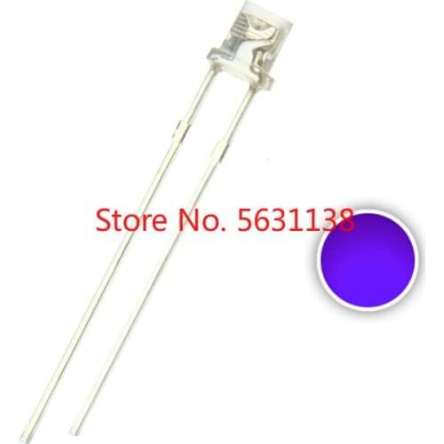 100pcs 3mm UV Purple Flat Top LED Emitting Diode Water Clear 395nm-400nm 3 mm Ultraviolet 20mA 3V DIP Lamp Light Beads chip ledS