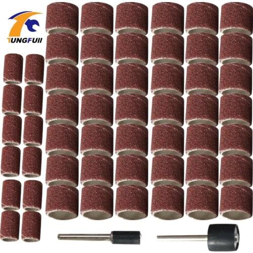 100Pcs Dremel Accessories 6.35mm 12.7mm Drum Sanding Kit +2Pcs Sanding Band Sand Mandrel for Rotary Tool Nail Drill Bits