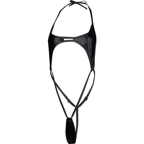 2020 Alvivi Women Bikini Bodysuit Sexy One-piece Swimsuit Lingerie Patent Leather Halter One-Piece Teddy Bikini Thong Body Suit