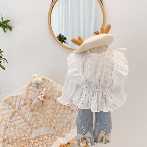 2021 Girls' Shirts Fashion Long-sleeved Blouse White Shirts Spring and Autumn Clothes Baby Girls Blouse Girl Tops