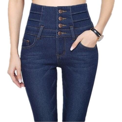 2020 Autumn High Waisted Denim Jean Women Skinny Stretch Blue Black Denim Trousers For Female