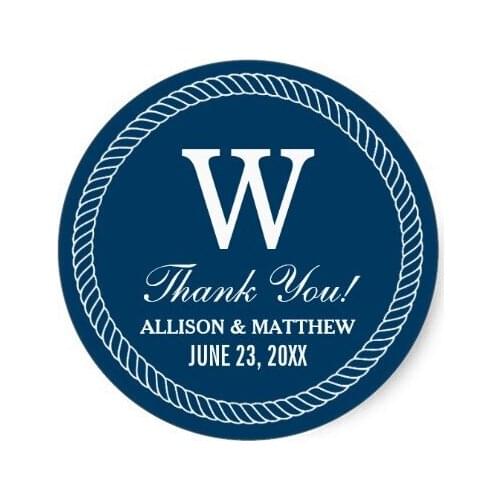 3.8cm Wedding Thank You Favor Sticker Nautical Theme