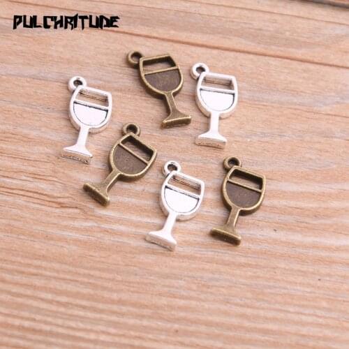 30pcs 10*18mm Two Color Metal Zinc Alloy Wine Glass Charms Fit Jewelry Pendant Charms Makings