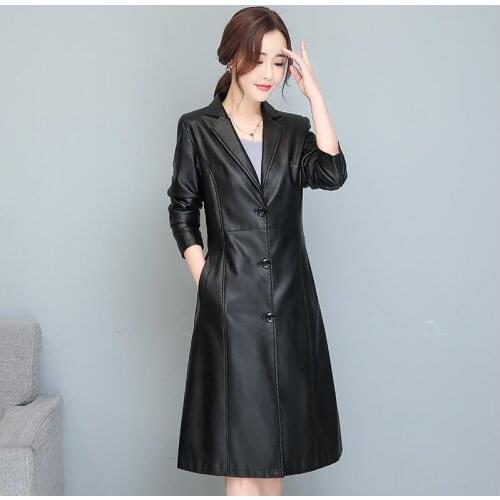 Plus Size 3XL Leather Coat Women New 2021 Women Leather Jacket Long Slim PU Motorcycle Leather Clothing Female Jackets Black
