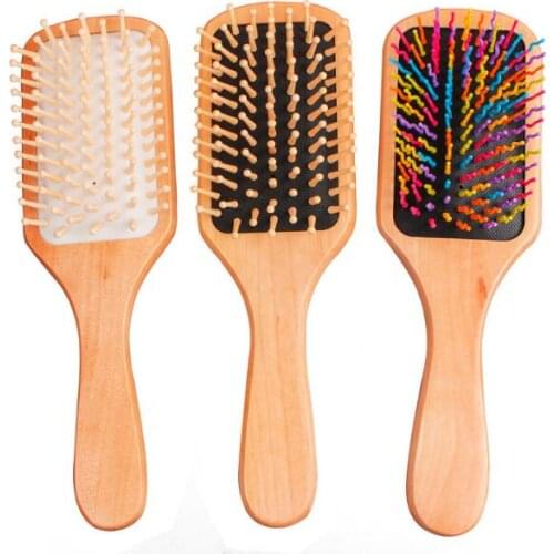 40Pcs/Lot Square Solid Wooden Air Bag Massage Air Cushion Comb Soft Rubber Anti-Static Hair Curling Comb Styling Tools HA2136
