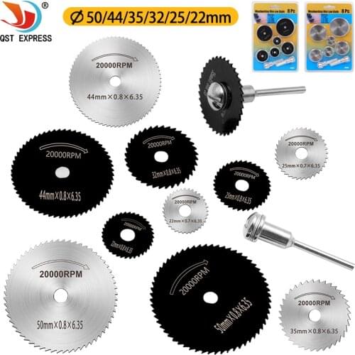 8pcs 1set HSS Mini Circular Saw Blade Woodworking Cutting Discs Drill for Rotary Tools Power Tool Chuck Set