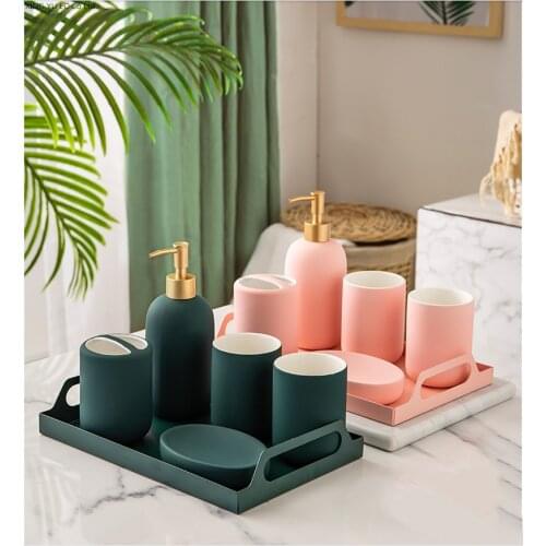 Bathroom Decoration Accessories Ceramic Toothbrush Holder Toothpaste Dispenser Soap Box Lotion Bottling Household Iron Art Tray