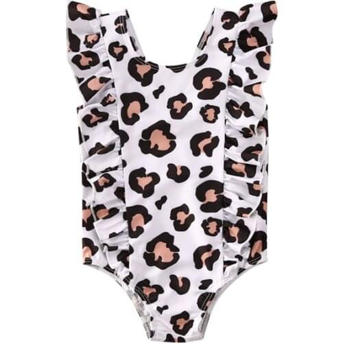 Summer Children Kids Baby Girls Leopard Print Sleeveless Ruffles Bikinis Girls Holiday Swimwear Swimsuit Bathing Suit Beachwear