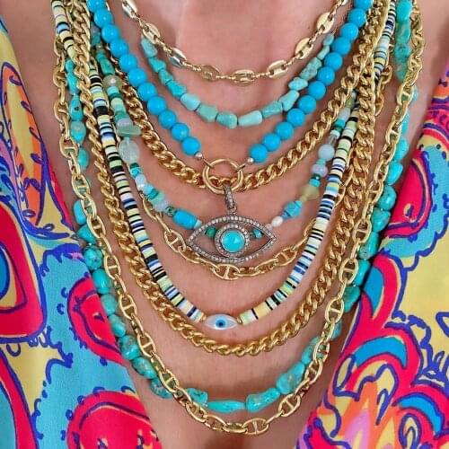 Clay HAPPY GO LUCKY Dupe Inspired Remake Necklace Trendy Summer BOHO Style Mismatched Chain Choker Colorful Beaded