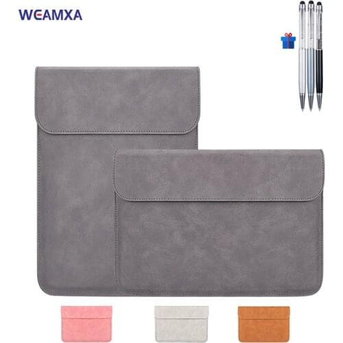 Laptop Sleeve Bag for Macbook Air Pro 13 14 15 Waterproof Leather soft Case 13.3 14.1 15.4 inch Microsoft Surface zipper Pouch