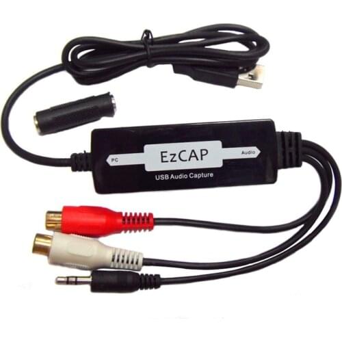 EZCAP USB Audio Capture Recorder 3.5mm RCA R/L Input Turntables/Cassette Tapes to MP3 Converter Adapter for Mac & Windows 10/8/7