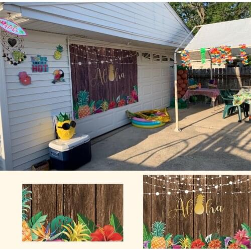 Aloha Party Backdrop Summer Hawaii Party Decor Palm Leaf Tropical Wood Background Hawaiian Wedding Party Banner