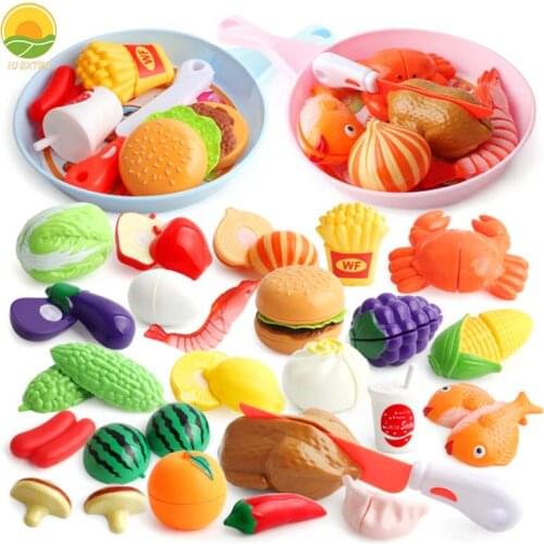 Girls Fruits Food Pan Set Kids Pretend Play Cooking Hamburger Vegetables Role Game Kitchen Toys for Children Birthday Gifts