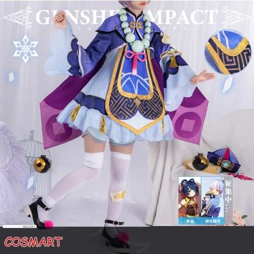 Genshin Impact Qiqi Zombies Freeze Back Into The Night Game Suit Purple Lovely Dress Cosplay Costume Halloween Party Outfit For