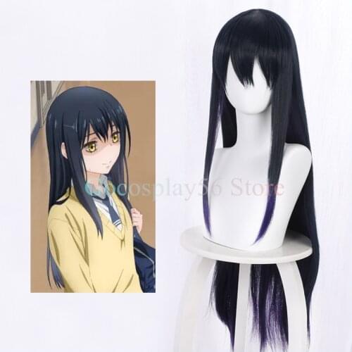 Anime Mieruko-chan Wig Miko Yotsuya Cosplay 80cm Long Gradient Blue Purple Straight Synthetic Hair Girls Role Play