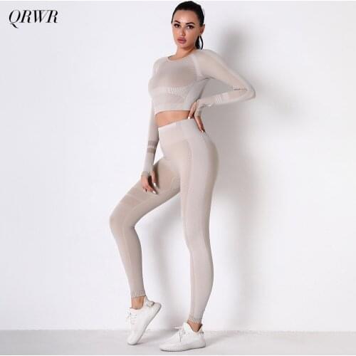 Seamless Tight Yoga Set Women Gym Fitness Sportswear Workout Clothes Long Sleeve Gym Crop Top High Waist Leggings Sport Suit