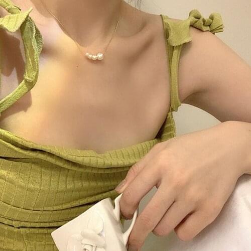 Korean Fashion Pearl Pendant Necklaces for Women Beaded Clavicle Chains Choker Necklace Jewelry Accessories Wholesale Kpop