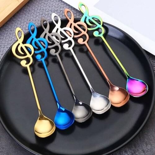 Creative Music Note 304 Stainless Steel Coffee Spoon Color Titanium Plated Stirring Spoon Music Note Restaurant Dessert Spoons