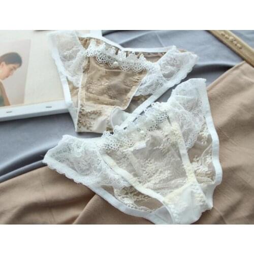 100% Real Photo M L XL Lovely Cute Lolita Kawaii Lace Mesh Ruffles Panties Underwear Brief Lingerie Knickers WP645