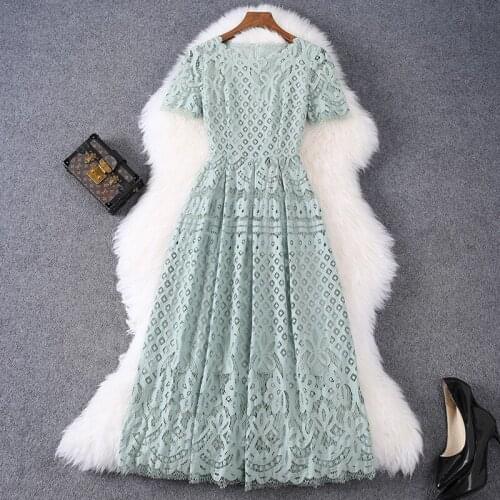 2021 Summer Clothing New Short Sleeve Lace Dress Mid-Length Slim-Fit Slimming Hong Kong Style Chic Skirt 86597