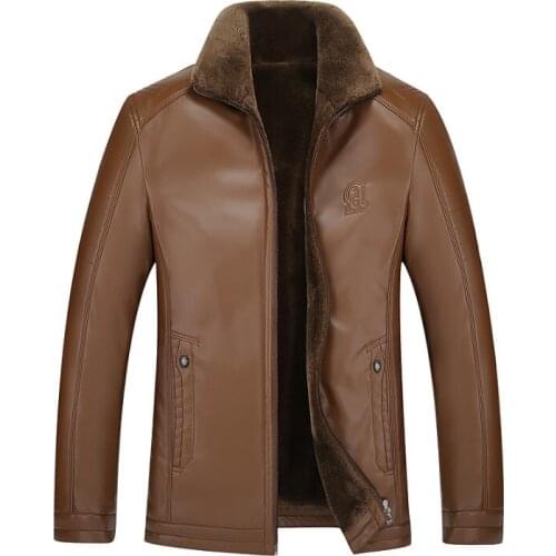 Mens clothing leather clothing fur one piece stand collar winter motorcycle leather jacket men jaqueta de couro masculino brown