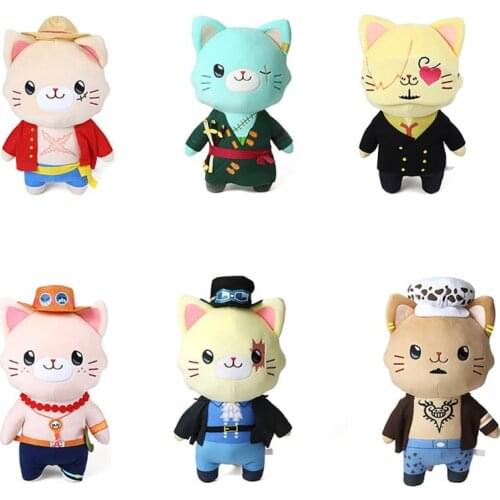 Stuffed 30 Cm Movic One Piece Doll Sabo Ace Sanji Luffy Zoro Law With Cat Face And Patch Collectible Gift Kawaii Plush Doll Toys