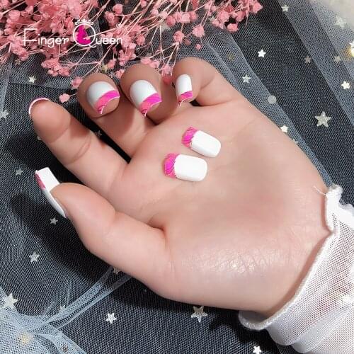 Short Head Square Pink Lady Full Coverage False Nails Stitching Nail Art Patch Artificial Fake Nails Tips 24Pcs/set