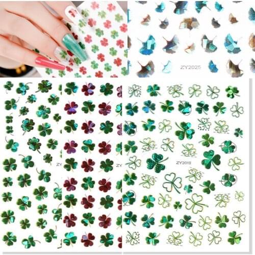 Nail Stickers Decals Lucky Clover Clover 3D Gum Nail Stickers Laser Gingko Leaf Nail Decoration Nail Stickers Designer Nails