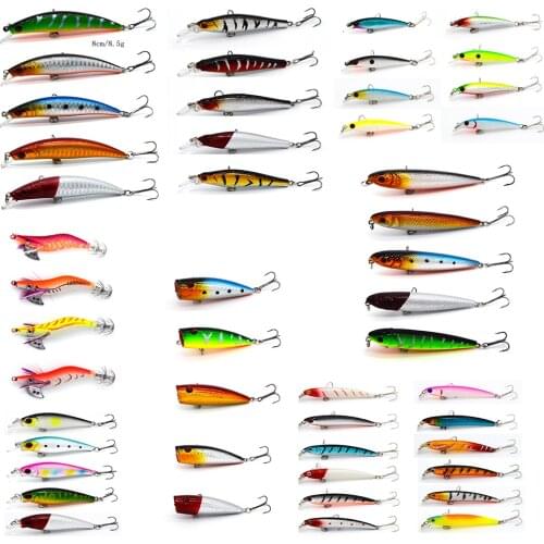 New 49 pcs/lot Lifelike Fishing Lure Mixed 7 Models Hard Baits of 49 Colors Carp Fishing Tackle Artificial High Quality Bait