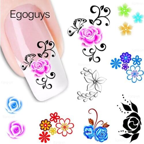 6.5x5.2cm Flower Water Nail Decals Transfer Sticker Leaf Tree Rose DIY Nail Art Watermark Manicure Decor Slider Decorations Tips