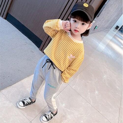 Baby Girls Spring Autumn Striped Rabbit Casual Clothing Set Long Sleeve Cotton Pullover Tops+Sport Pants Two Piece Kids Outfits