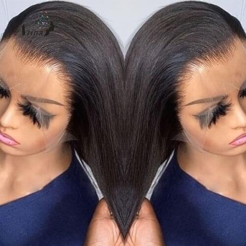 Atina Pre Plucked Full Lace Front Wig Human Hair Glueless Brazilian HD Transparent Straight Frontal Wig For Women 250 Density