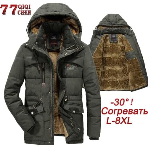 QIQICHEN Men Winter Jacket Thick Warm Parka Men Plus Size 7XL 8XL Fleece Fur Hooded Military Multi-Pocket Parkas Hombre Invierno