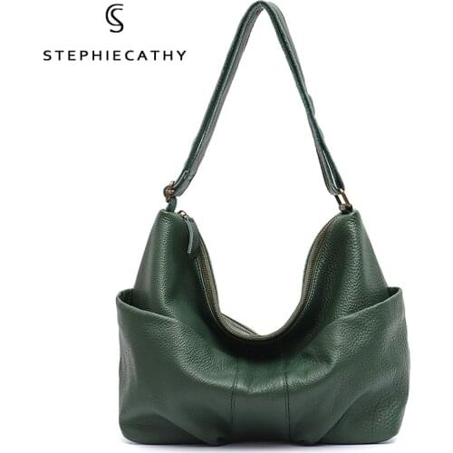 SC Luxury Italian Leather Bags for Women Casual Large Long Strap Shoulder Bag Ladies Genuine Leather Front Pocket Hobo Crossbody