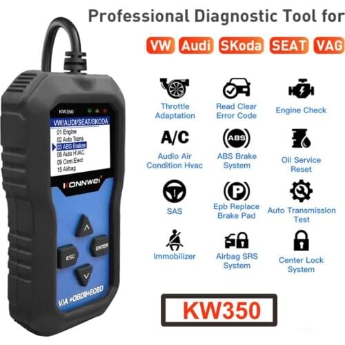 KONNWEI KW350 OBD2 Code Scanner for Car VAG with ABS Airbag Reset Oil Service Light EPB Diagnostic Tool Free shipping