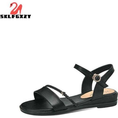 SKLFGXZY Summer New Arrival Women Sandals Fashion Genuine Leather Womens Shoes Outdoor The Beach Cowhide Sandals
