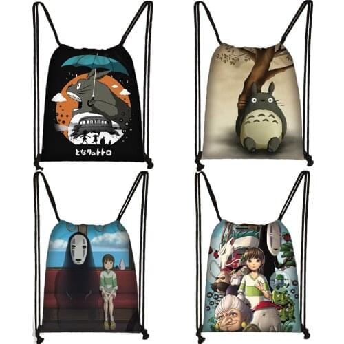 Cartoon Totoro / Spirited Away Drawstring Bag Women Storage Bags Ladies Shipping Bag Fashion Canvas Backpack Girls Travel Bag