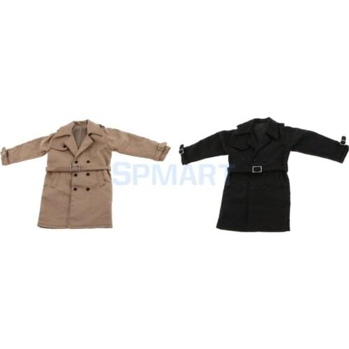 2 Pieces 1/6 Scale Trench Coat Long Jacket Overcoat Clothing for 12'' Male Action Figure Khaki+Black
