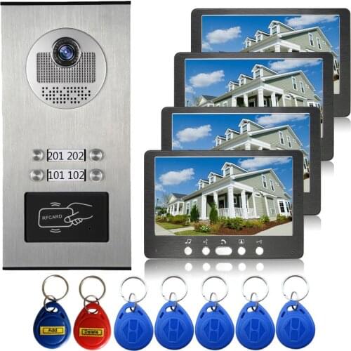 4 Units Building Video Door Intercom RFID Reader For Apartment Visual Video Intercom Two-way Audio Video Door Phone
