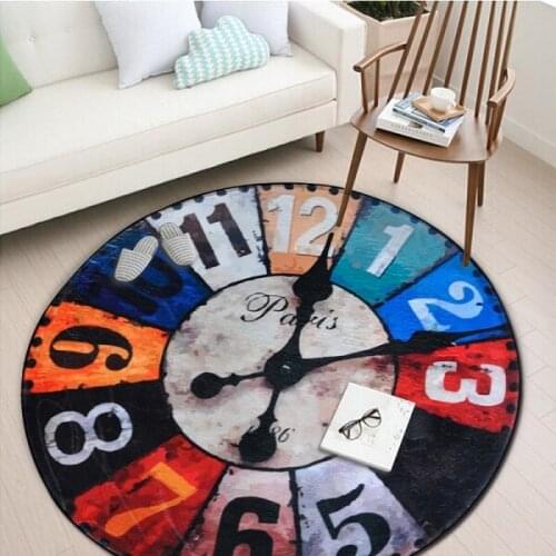 Vintage Creative Wall Clock Printed Round Carpet Entrance DoorMat Porch Bathroom Mat Anti-Slip Wear-Resisting Kitchen Rug GY147