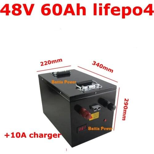 Waterproof 48V 60AH LiFePO4 battery deep cycle for 3500w bike scooter bakfiets RV Camper inverter Solar energy + 5A charger