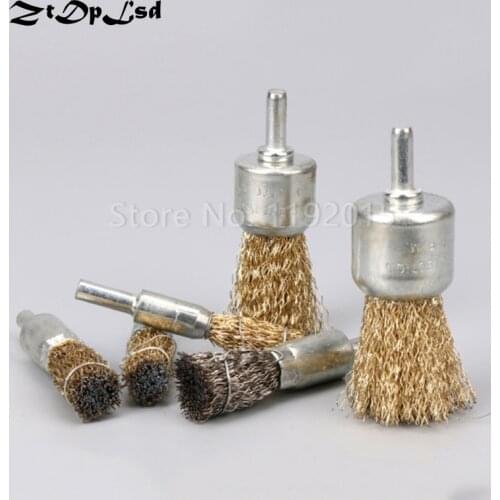 ZtDpLsd 2Pcs Copper Plating Stainless Steel Wire Wheel Brushes Grinder Rotary Tool 6mm Connecting Rod Polishing Brush Accessorie