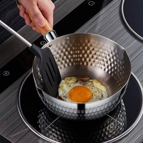 304 Stainless Steel Japanese Saucepan with Wooden Handle Lid Multifunctional Snow Pan Thickened Stew Noodle Soup Milk Pot Kitche