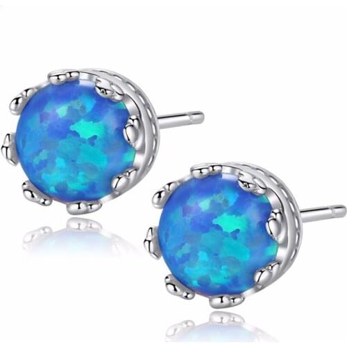 2018 Fashion Fire Opal Stud Earrings For Women Bridal 925 Sterling Silver Wedding Party Small round Earrings Brinco simple Ear